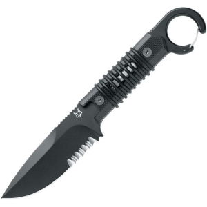 Fox 630B Ferox Serrated Black Fixed Blade Knife Black Handles