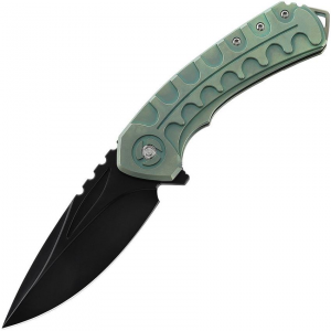 Bestech  T2203D Buwaya Black Framelock Knife Retro Green Handles