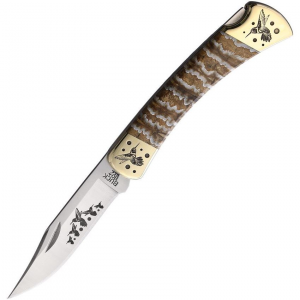 Yellowhorse 386 Hummingbird Custom Buck 110 Lockback Knife Natural Mammoth Handles