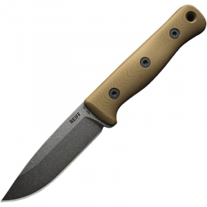 Reiff 411CTGK F4 Bushcraft Survival Carbon Fixed Blade Knife Coyote Tan Handles