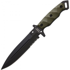 Halfbreed Blades MIK01PSBLKOD Medium Infantry Black Serrated Fixed Blade Knife OD Green Handles