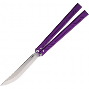 Bladerunners Systems 011PRP Channel Balisong Stonewash Folding Knife Purple Handles