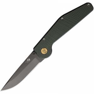 GT Knives 111 Auto Drop Point Button Lock Knife Green Handles