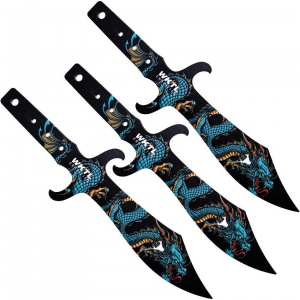 Toro 072 Tesoro Water Black Fixed Blade Dragon Artwork Throwing Knives Set