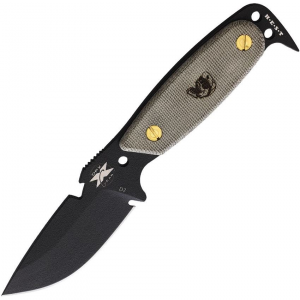 DPx Gear HSX113 HEST Original Black Fixed Blade Knife Green Handles