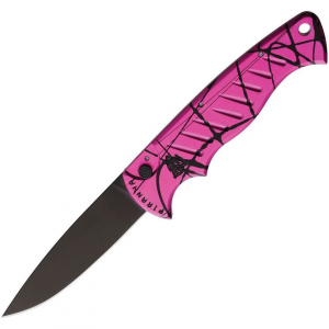 Piranha 1PKT Auto Tactical Black Knife Black and Pink Handles