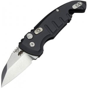 Hogue 24140 Auto A01 Microswitch Button Tumbled Wharncliffe Knife Black Handles