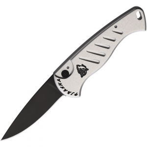 Piranha 2ST Auto Fingerling Black Button Lock Knife Silver Handles