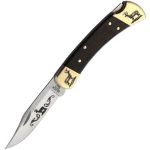 Yellowhorse Knives 370 Deer Custom Buck 110 Lockback Knife Ebony Wood Handles