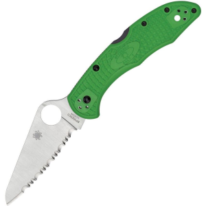 Spyderco 88FSGR2 Salt 2 Serrated Lockback Knife Green Handles