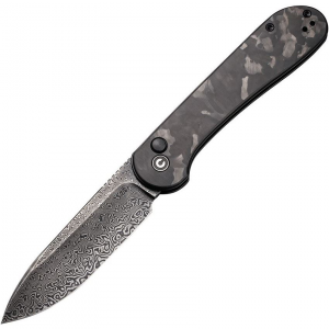 Civivi 2103DS3 Elementum Button Lock Damascus Knife Marbled carbon Handles