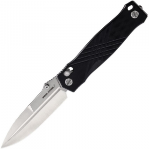 Real Steel 7751BS Muninn Slide Lock Satin Folding Knife Black Handles