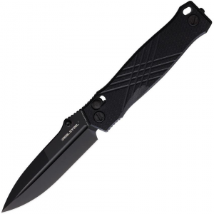 Real Steel 7752B Muninn Slide Lock Black Folding Knife Black Handles