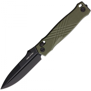 Real Steel 7752GB Muninn Slide Lock Black Folding Knife OD Green Handles