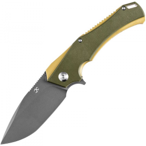 Kansept  2008A2 Mini Hellx Linerlock Knife Gold Stainless/Olive Handles