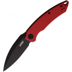 Kubey 333B Leaf Black Stonewashed Linerlock Knife Red Handles