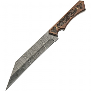 Damascus 1300 Celtic Sailor's Seax Damascus Fixed Blade Knife Brown Handles