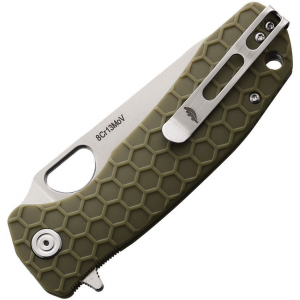 Honey Badger  1290 Large Leaf Linerlock Knife Green Handles