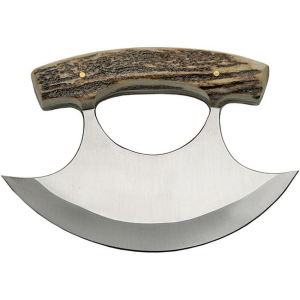 China Made 8027 Ulu Satin Fixed Blade Knife Stag Handles