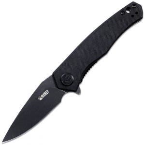 Kubey 055B Cadmus Black Stonewashed Linerlock Knife Black Handles