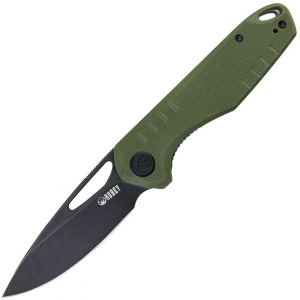 Kubey 324C Doris Black Stonewashed Linerlock Knife OD Green Handles