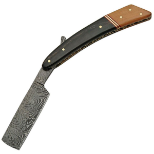 Damascus 1116WN Damascus Straight Razor Black Walnut Wood and Horn Handle