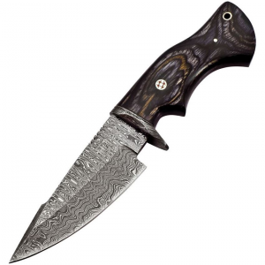FH MLK004 Damascus Fixed Blade Knife Black/Gray Handles