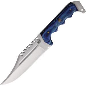 FH CPBW002 Bowie Wood Satin Fixed Blade Knife Blue Handles