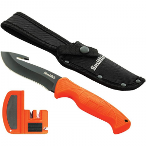 Smiths 51235 Edgesport Gut Hook Black Fixed Blade Knife Orange Handles
