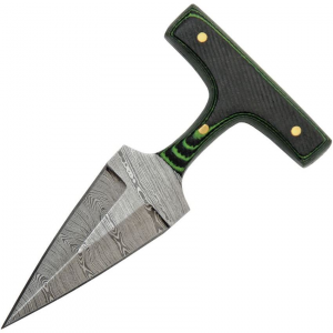 Damascus 1317GN Push Dagger Damascus Fixed Blade Knife Green Micarta Handles