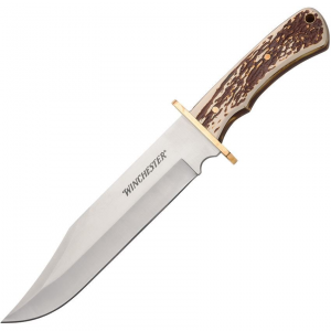 Winchester 6220055W XL Stag Bowie 13.75in Satin Fixed Blade Knife Imitation Stag Handles
