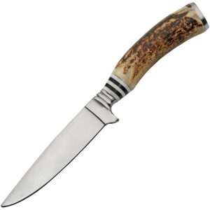Pakistan 203455 Hunter Satin Fixed Blade Knife Stag Bone Handles