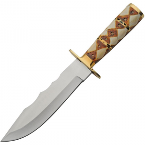 Pakistan 203468 Diamond Bone Hunter Satin Fixed Blade Knife Brown/White Handles