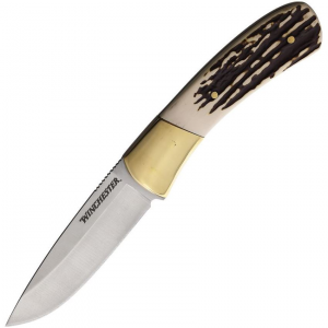 Winchester 6220065W Winchester Satin Fixed Blade Knife Imitation Stag Handles