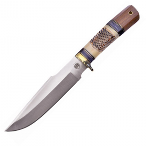 Frost CW615NW Fierce Eagle Bowie Satin Fixed Blade Knife Brown, black, and white Bone Handles