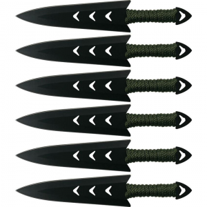 Perfect Point RC0406 Throwing Black Fixed Blade Knife Set Green Handles
