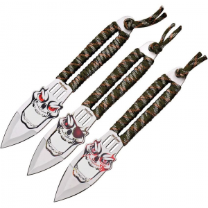Perfect Point 1353 Throwing Satin Fixed Blade Knife Set Camo Handles