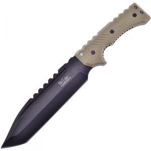 Frost TC69SAND Trooper Bowie Black Fixed Blade Knife Sand Handles