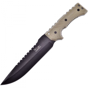 Frost TC72SAND Fighter Bowie Black Fixed Blade Knife Sand Handles