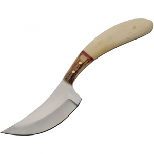 Rite Edge 8029 Curved Stag Skinner Satin Fixed Blade Knife Natural Smooth Handles