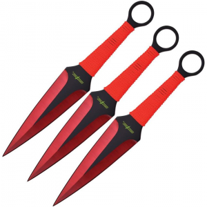 Perfect Point 8693RD Throwing TiNi Coated Fixed Blade Knife Set Red Handles