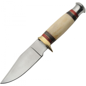 Rite Edge 203441 Silver Stream Hunter Satin Fixed Blade Knife Brown/Red Handles