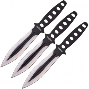 Perfect Point RC1363 Throwing Edge Fixed Blade Knife Set Black Handles