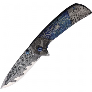 ElitEdge 10A54BLD Damascus Etched Assist Open Linerlock Knife