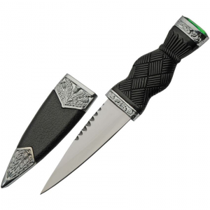 Rite Edge Knives 211545GN Scottish Dirk Serrated Satin Fixed Blade Knife Black Handles