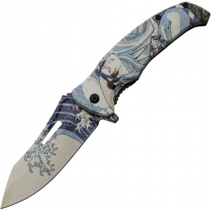 China Made 300576BL Great Wave Assist Open Linerlock Knife