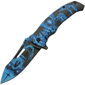 China Made 300577BL Skull Assist Open Linerlock Knife Blue