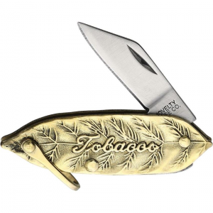 Novelty 243 Tobacco Leaf Satin Folding Knife Brass Handles