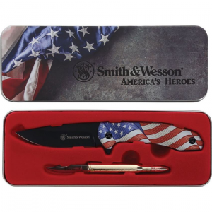 Smith & Wesson P1200645 America Hero Black Knife Combo American Flag Artwork Handles