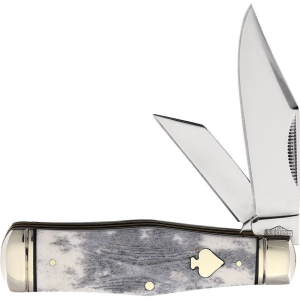 Rough Rider 2485 Black Appaloosa Coke Bottle Knife White/Gray Handles